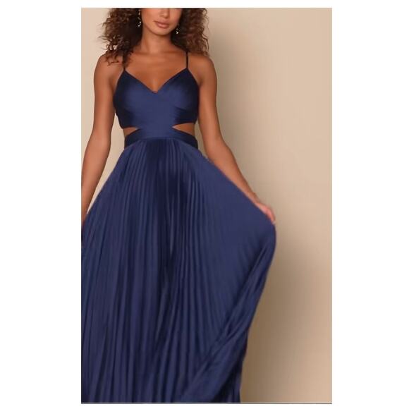 Lulus Dresses & Skirts - LuLus Got the Glam Navy Blue Pleated Evening Gown Cutout Dress Size XL Navy NWT